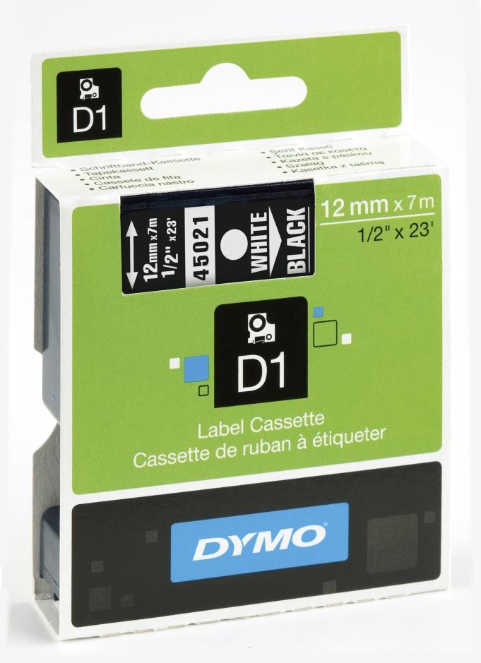 154108 Dymo S0720610 Tape Dymo 12 mmx7 m Sort Hvit skrift | Sort tape